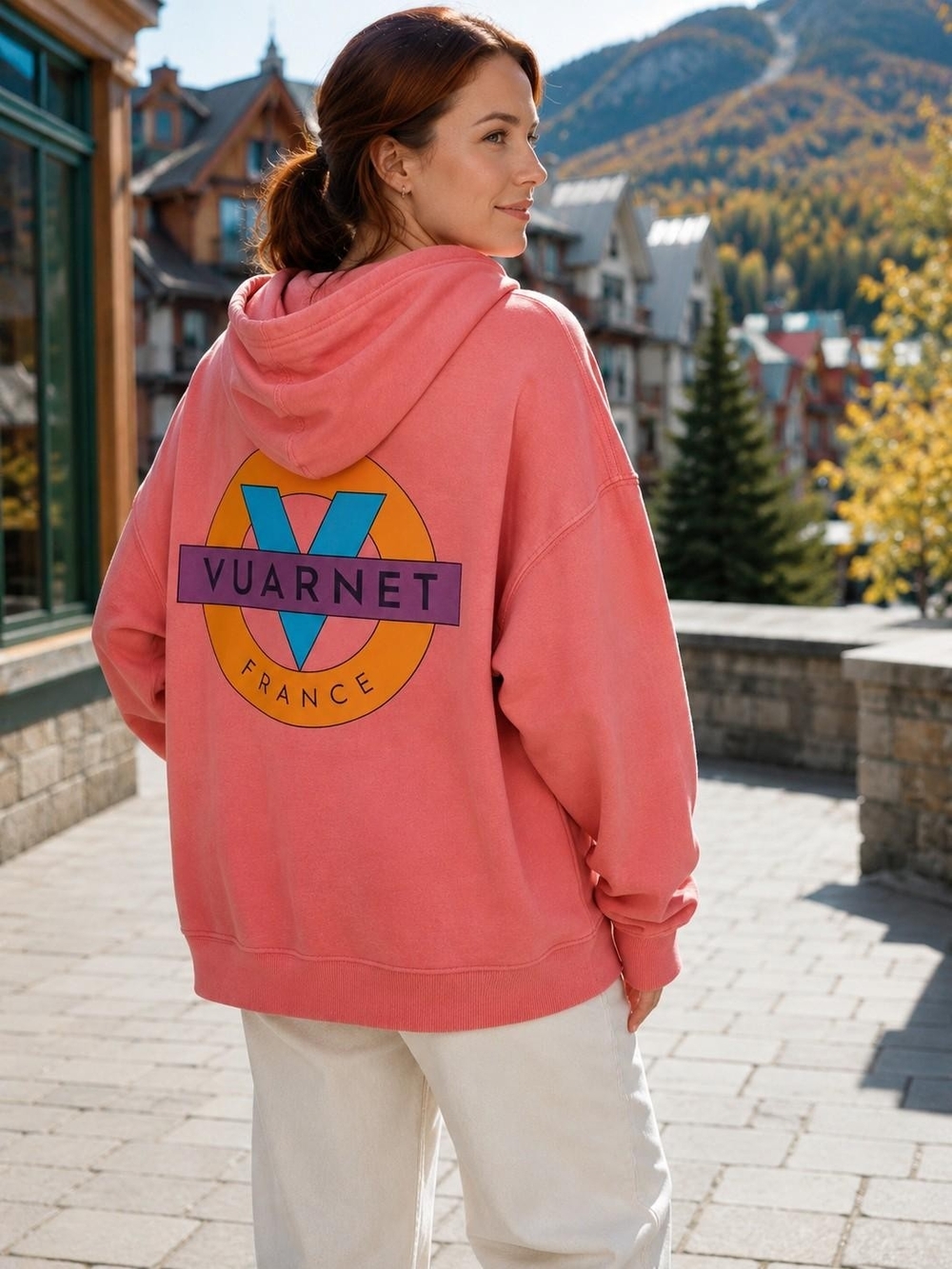 Vuarnet x Hyba Coral Pink Retro Logo Oversized Hoodie Women's XL